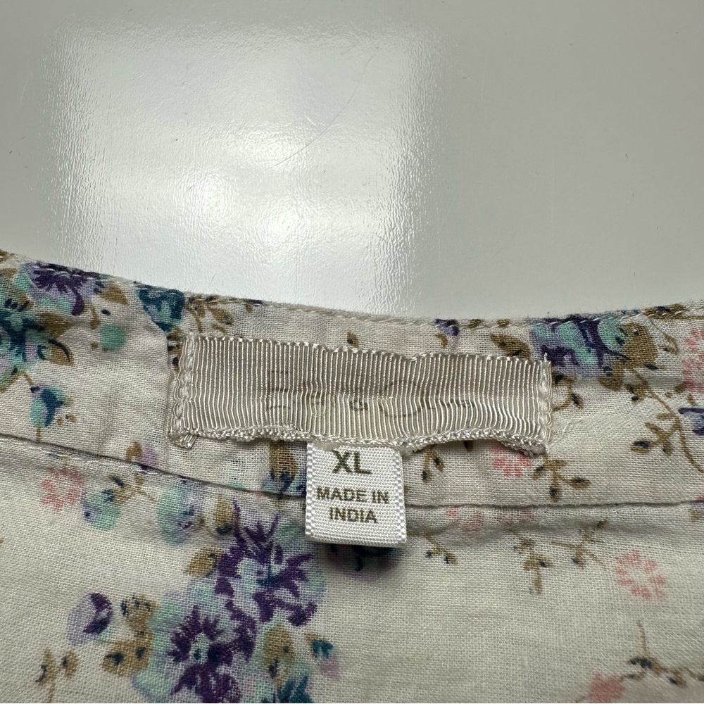 Eden & Olivia Floral Peasant Blouse Cottagecore Prairie Cotton Top Blue Cream XL - Picture 8 of 11